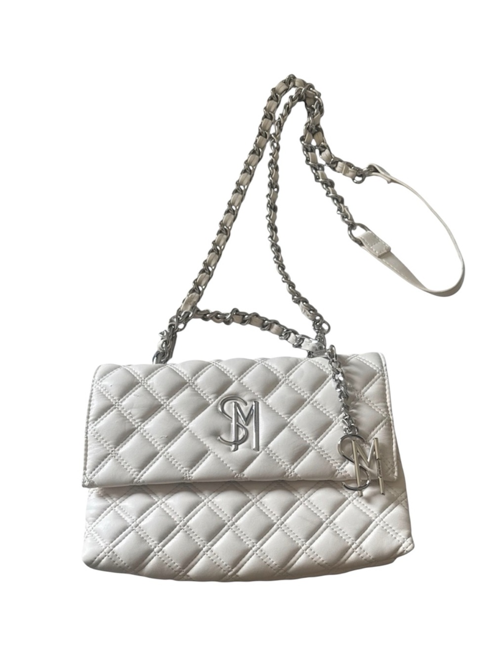 Steve Madden “SM” Logo Ivory White Quilted Crossbody Shoulder Purse